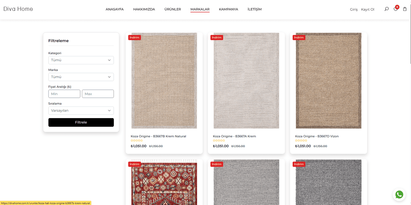 Diva Home E-Ticaret Altyapısı